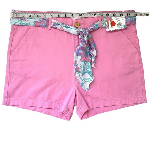 Stella Parker Women's Stylish Belted Short w/ Printed Waist Scarf Pink Size 12 - Picture 9 of 12